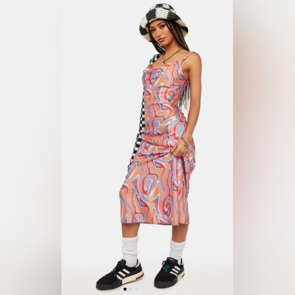 NWOT Another Girl Swirl Print Bias Cut Midi Slip Dress Size 6 P2P 20 - Picture 1 of 14